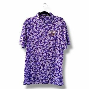 G/FORE Aura Purple Men's Mapped Icon Camo Tech Jersey Polo WCU Golf Size Large
